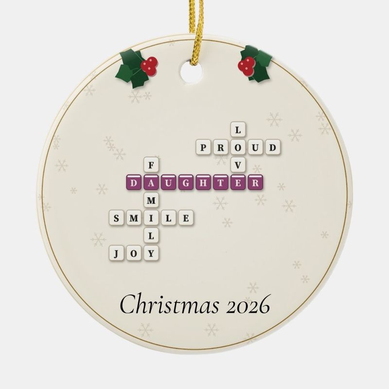 Daughter Crossword Ornament, Personalized with the Year or a Name