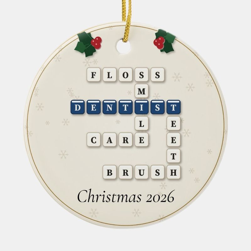 Dentist Crossword Ornament, Personalized with the Year or a Name