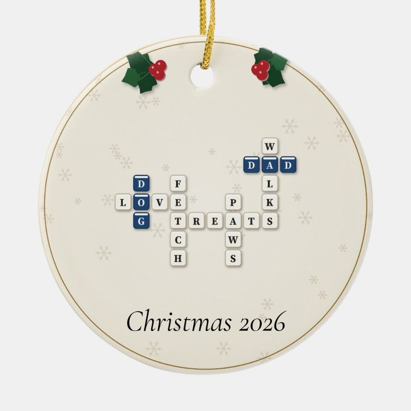 Dog Dad Crossword Ornament, Personalized with the Year or a Name
