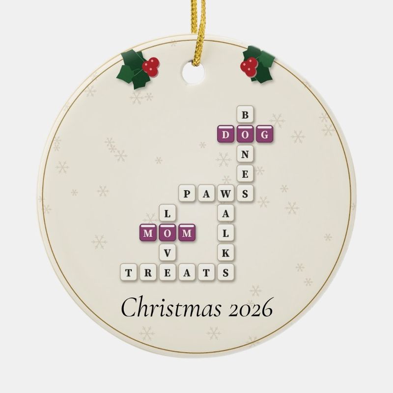 Dog Mom Crossword Ornament, Personalized with the Year or a Name