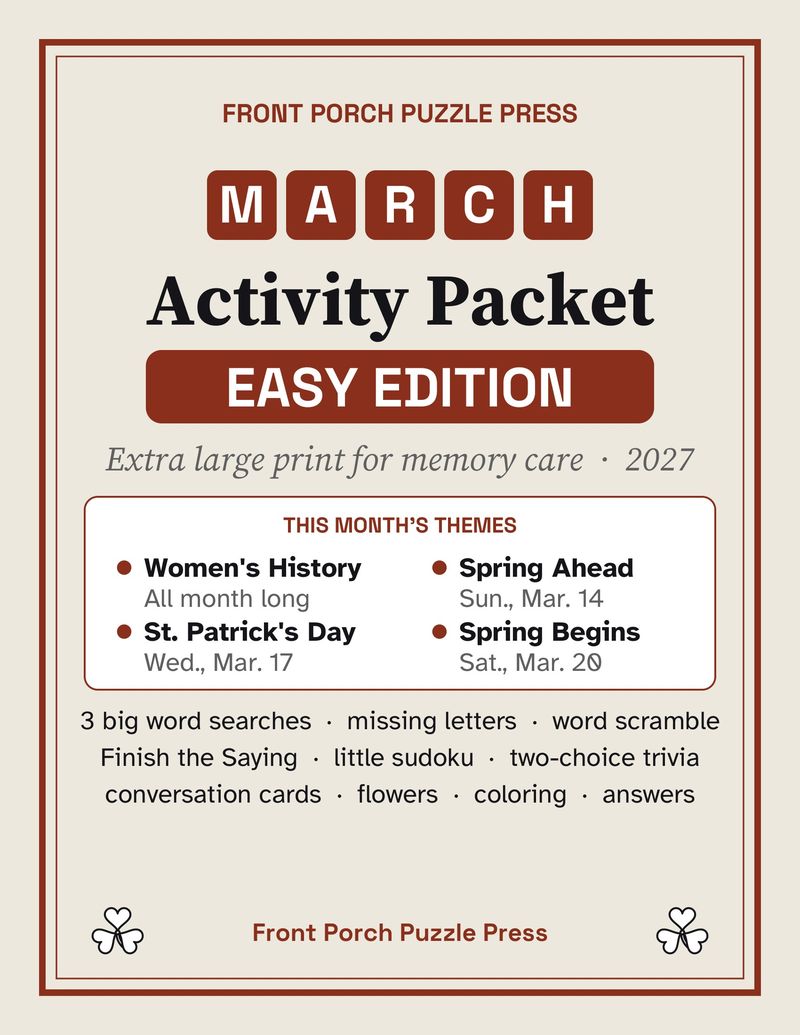 Easy March Activities for Memory Care: Extra Large Print Dementia Activity Packet