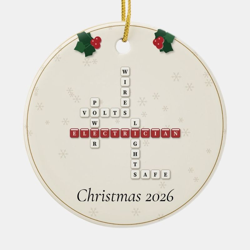 Electrician Crossword Ornament, Personalized with the Year or a Name
