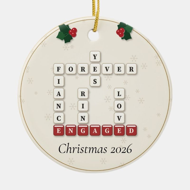 Engaged Crossword Ornament, Personalized with the Year or a Name
