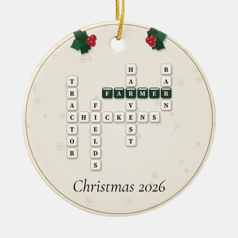 Farmer Crossword Ornament, Personalized with the Year or a Name