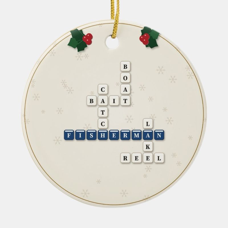 Fisherman Crossword Ornament, Personalized with the Year or a Name