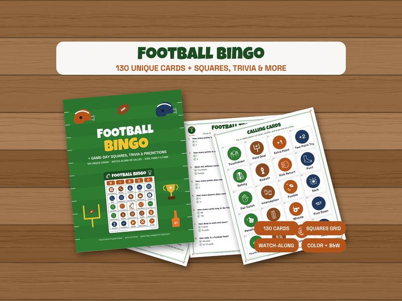 Football Bingo & Game-Day Games: 130 Unique Printable Cards