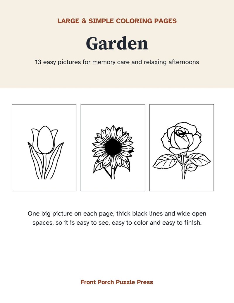 Garden Coloring Pages for Seniors: Memory Care Printable