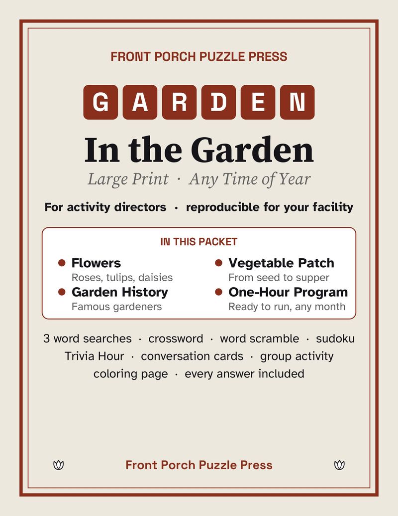 Gardening Activity Packet for Seniors: Large Print Printable for Assisted Living and Memory Care
