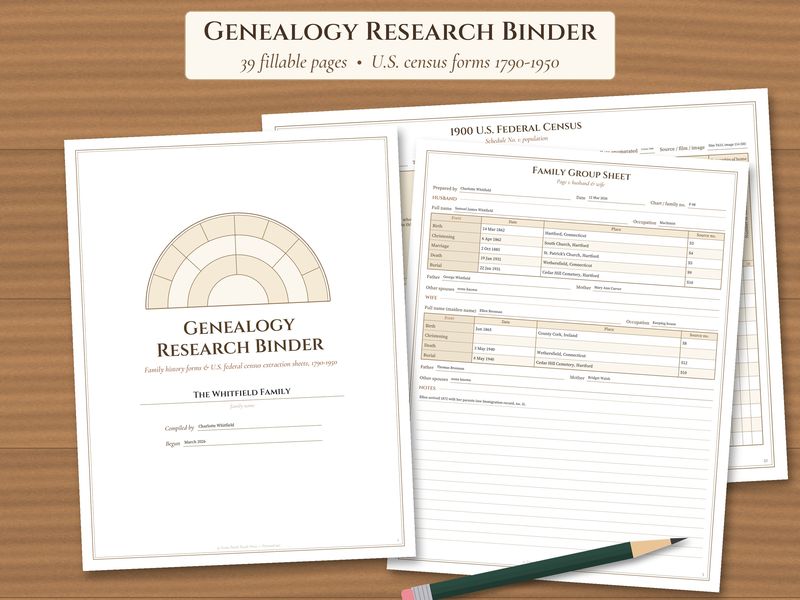 Genealogy Research Binder: Fillable Family History and Census Forms