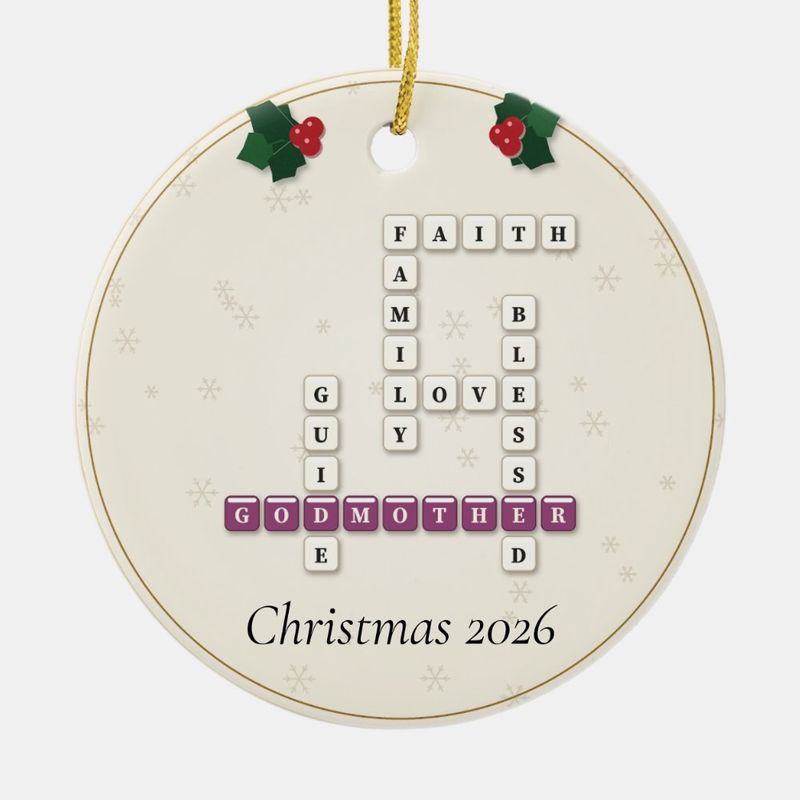 Godmother Crossword Ornament, Personalized with the Year or a Name