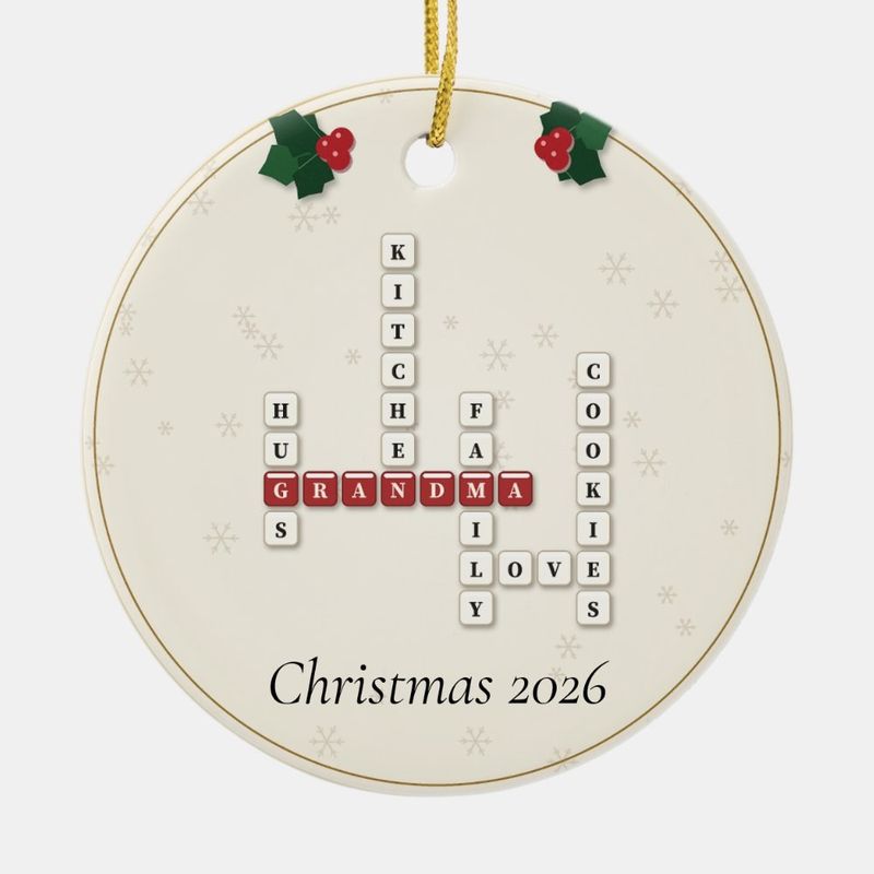 Grandma Crossword Ornament, Personalized with the Year or a Name