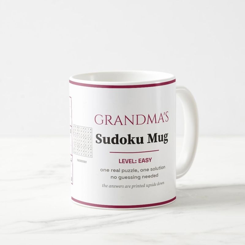 Grandma's Sudoku Mug, Easy Level, with a Real Puzzle