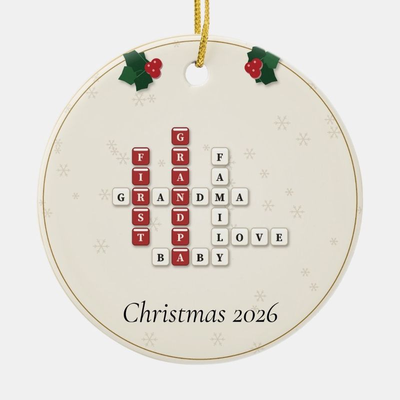 First Christmas as Grandparents Crossword Ornament, Personalized with the Year or a Name
