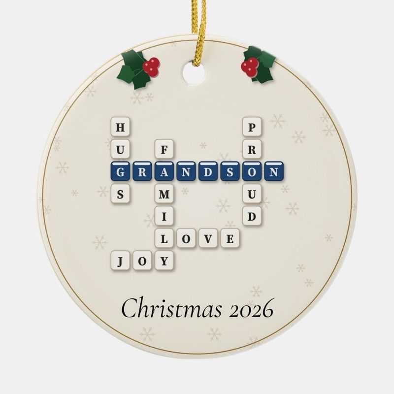 Grandson Crossword Ornament, Personalized with the Year or a Name