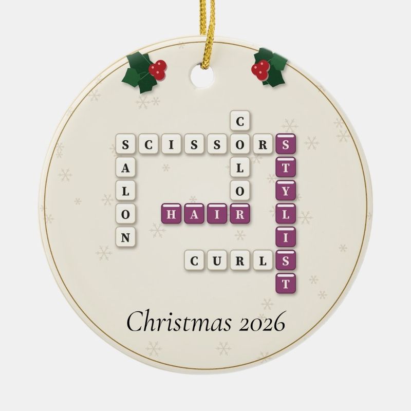 Hairstylist Crossword Ornament, Personalized with the Year or a Name