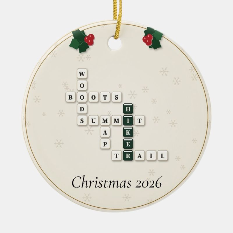 Hiker Crossword Ornament, Personalized with the Year or a Name