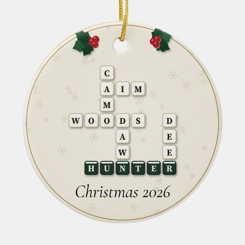 Hunter Crossword Ornament, Personalized with the Year or a Name