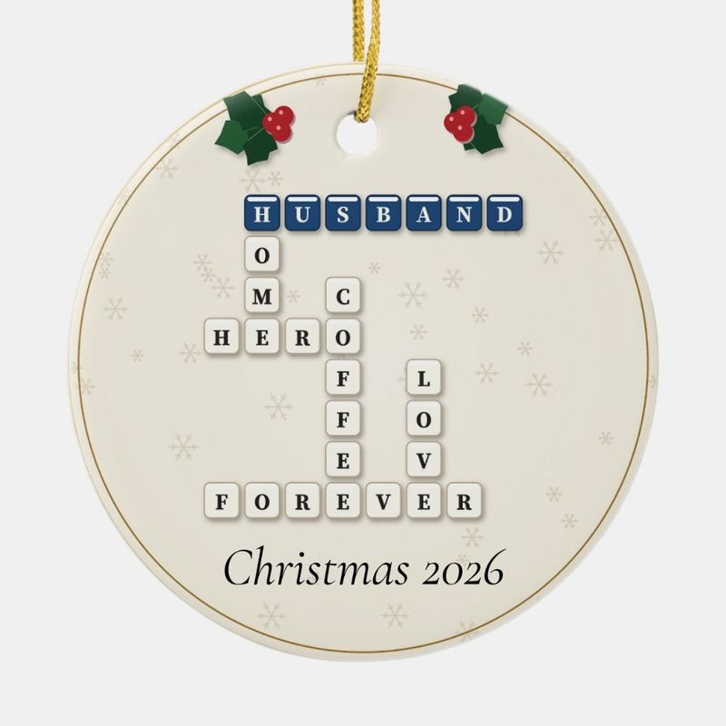 Husband Crossword Ornament, Personalized with the Year or a Name