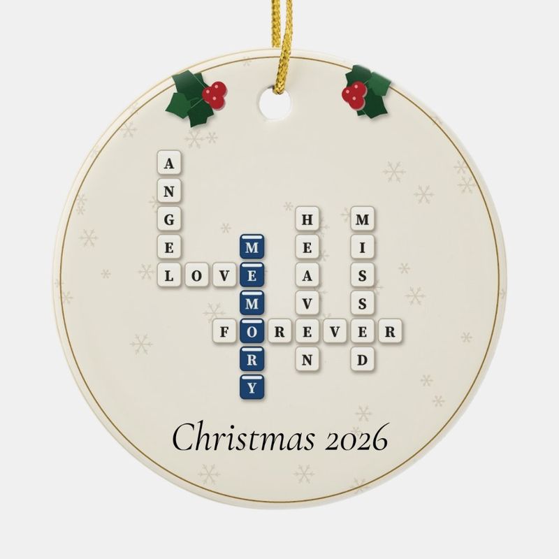 In Loving Memory Crossword Ornament, Personalized with the Year or a Name