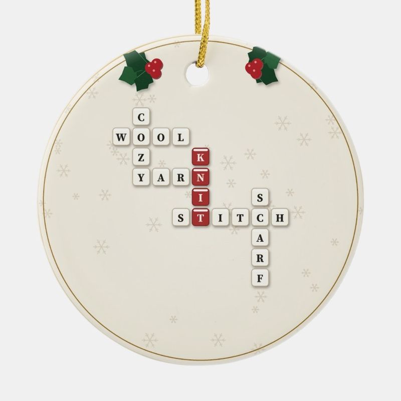 Knitter Crossword Ornament, Personalized with the Year or a Name