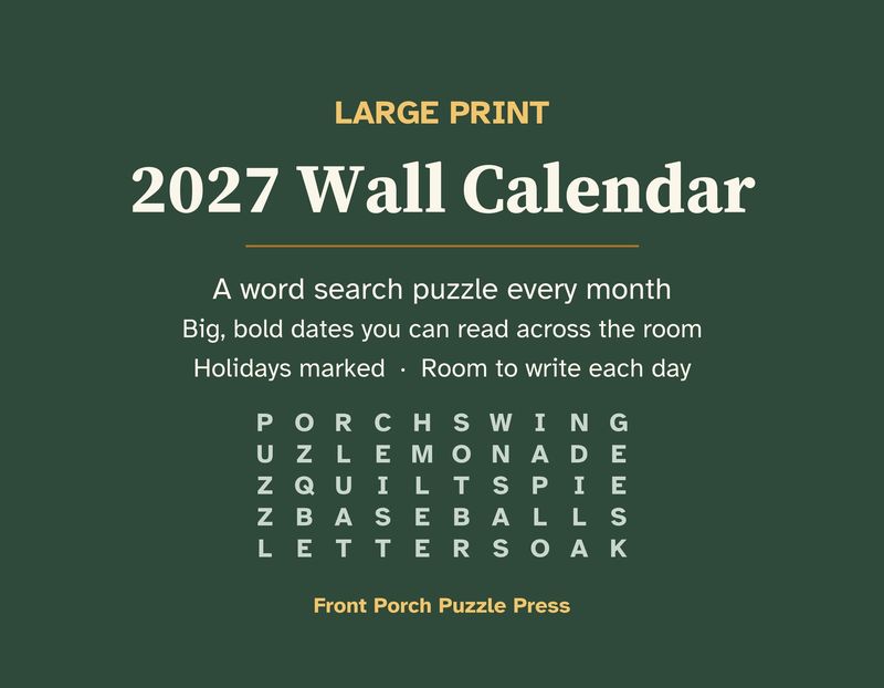 Large Print 2027 Wall Calendar with Word Search Puzzles
