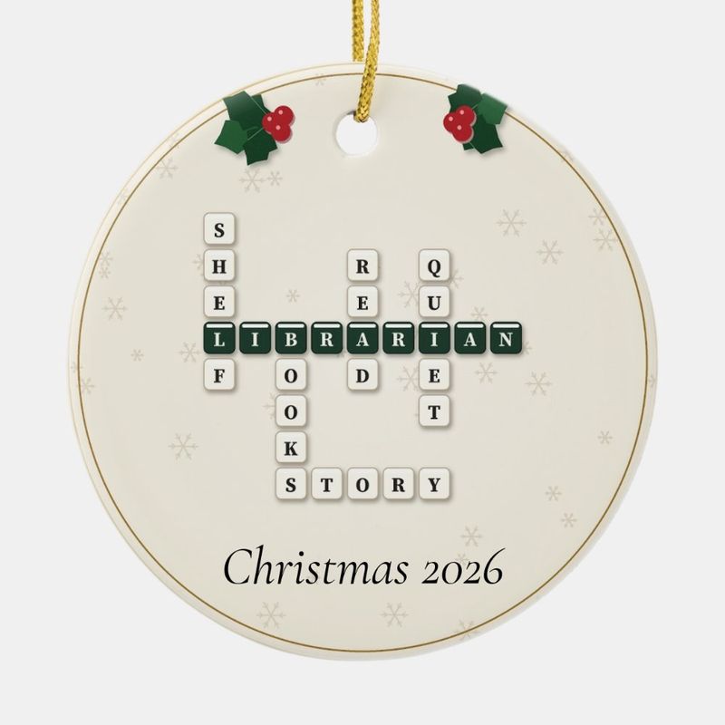 Librarian Crossword Ornament, Personalized with the Year or a Name