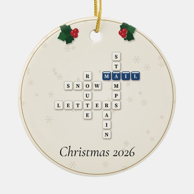 Mail Carrier Crossword Ornament, Personalized with the Year or a Name