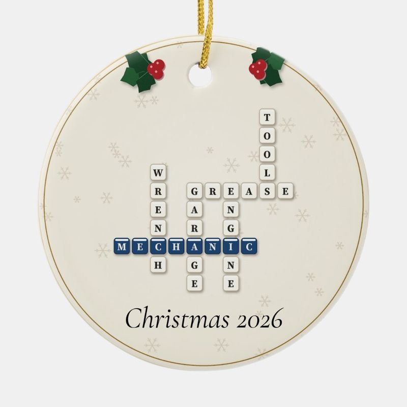 Mechanic Crossword Ornament, Personalized with the Year or a Name