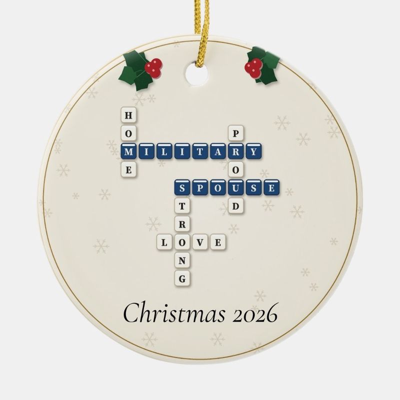 Military Spouse Crossword Ornament, Personalized with the Year or a Name