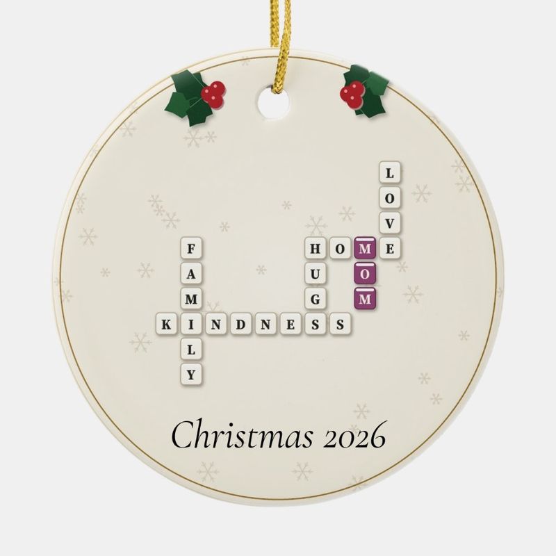 Mom Crossword Ornament, Personalized with the Year or a Name