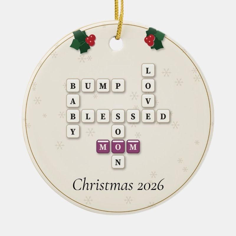 Mom to Be Crossword Ornament, Personalized with the Year or a Name