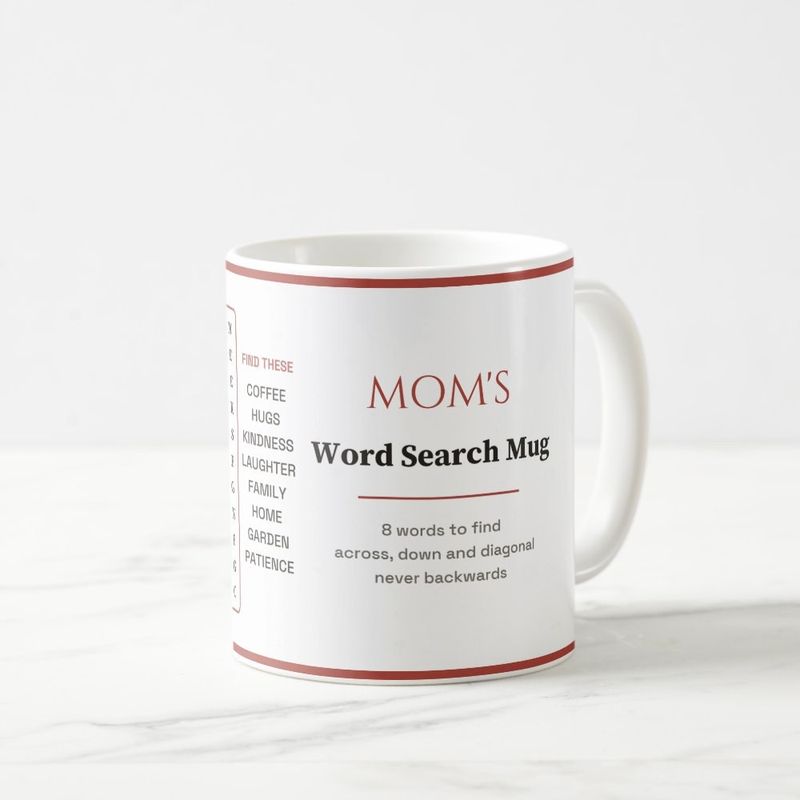 Mom's Word Search Mug with a Real Puzzle, Personalized
