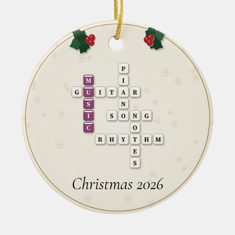 Musician Crossword Ornament, Personalized with the Year or a Name