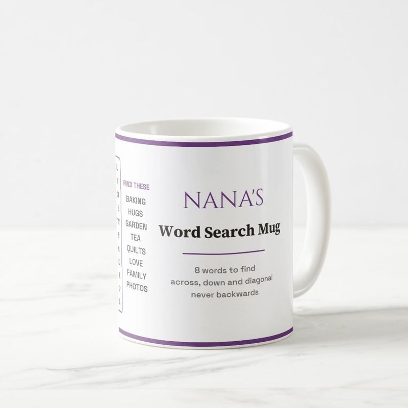 Nana's Word Search Mug with a Real Puzzle, Personalized