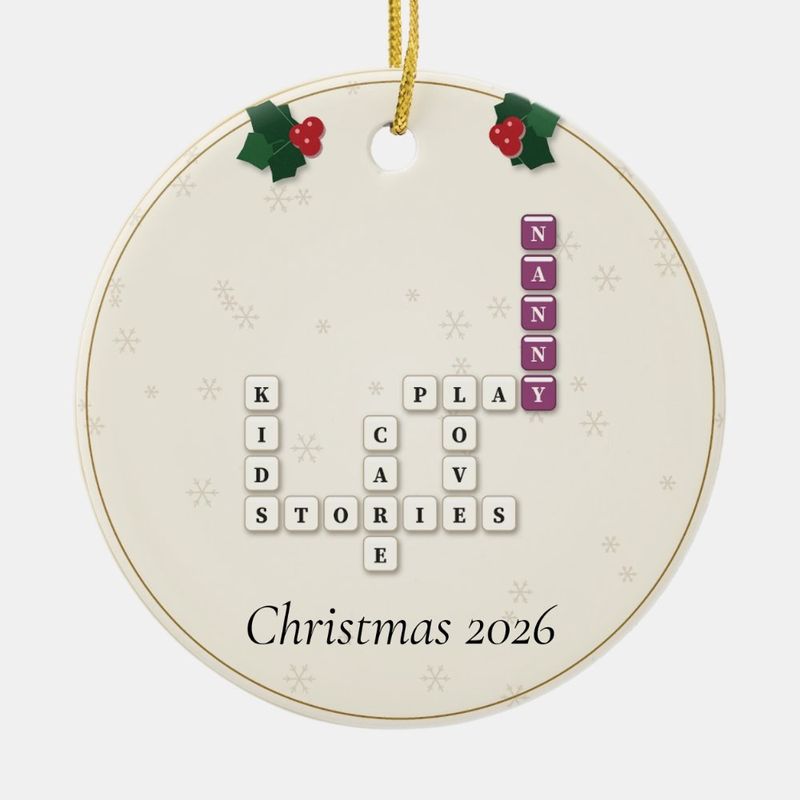 Nanny Crossword Ornament, Personalized with the Year or a Name