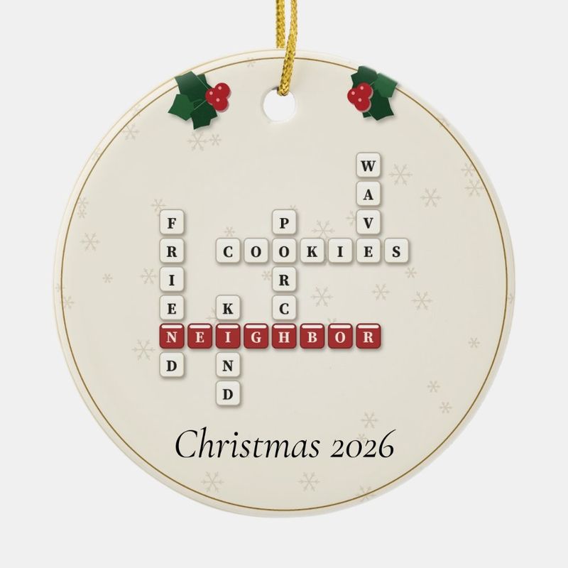 Neighbor Crossword Ornament, Personalized with the Year or a Name