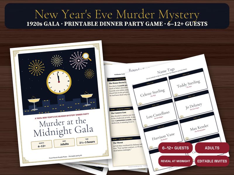 Murder at the Midnight Gala: 1920s New Year's Eve Murder Mystery Dinner Party