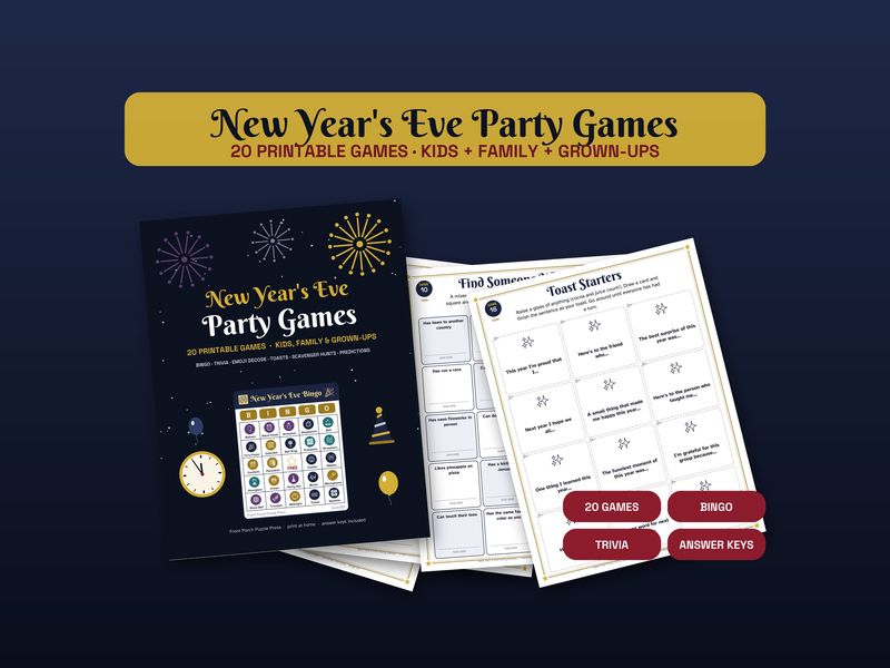 New Year's Eve Party Games Bundle: 20 Printable NYE Games for Kids & Family