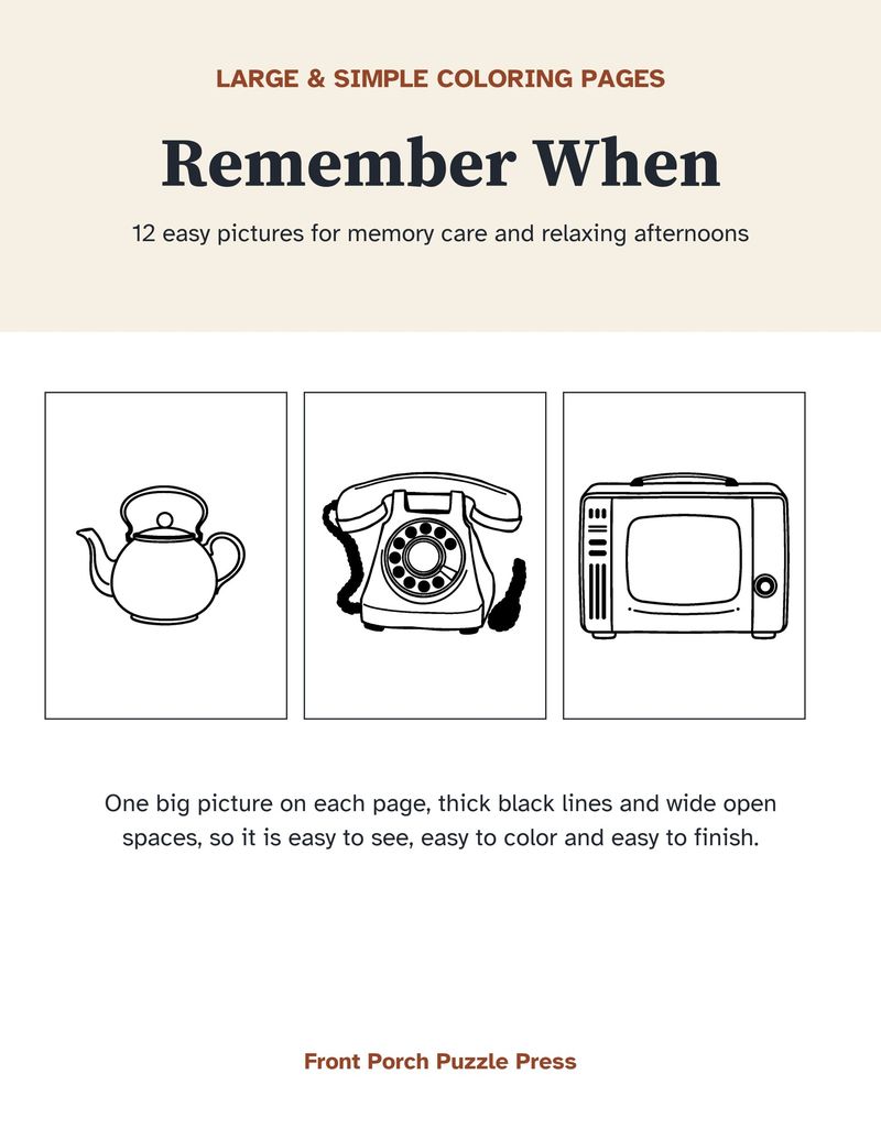 Nostalgic Coloring Pages for Seniors: Remember When Memory Care Printable