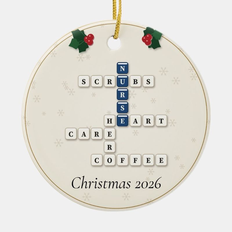 Nurse Crossword Ornament, Personalized with the Year or a Name
