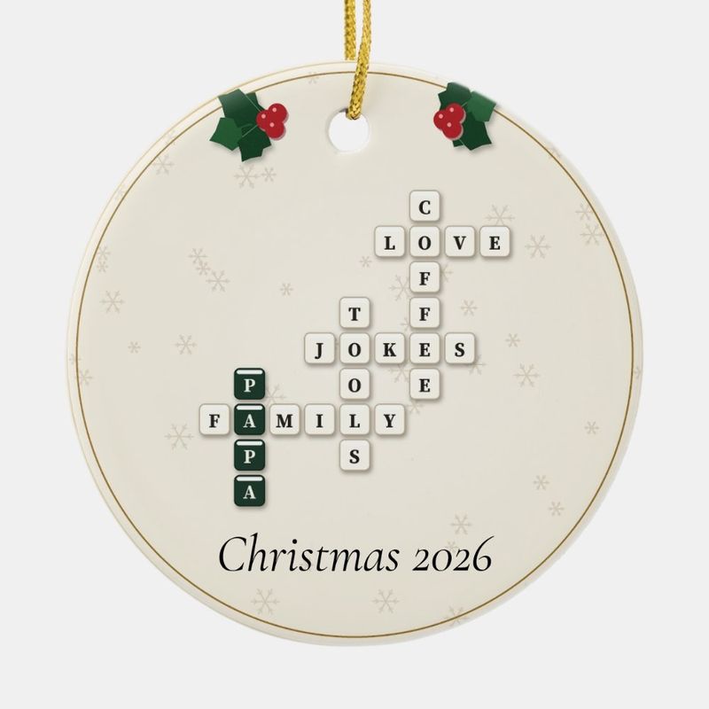 Papa Crossword Ornament, Personalized with the Year or a Name