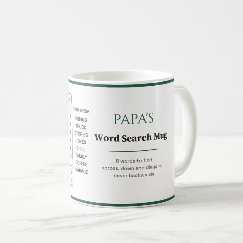 Papa's Word Search Mug with a Real Puzzle, Personalized