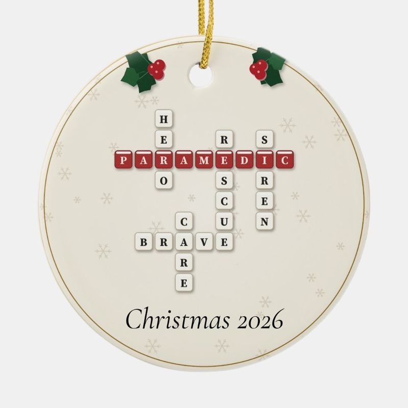 Paramedic Crossword Ornament, Personalized with the Year or a Name