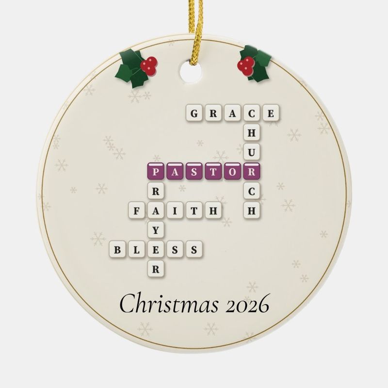 Pastor Crossword Ornament, Personalized with the Year or a Name