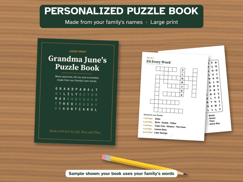 Personalized Family Puzzle Book: Large Print Word Search Gift for Grandma