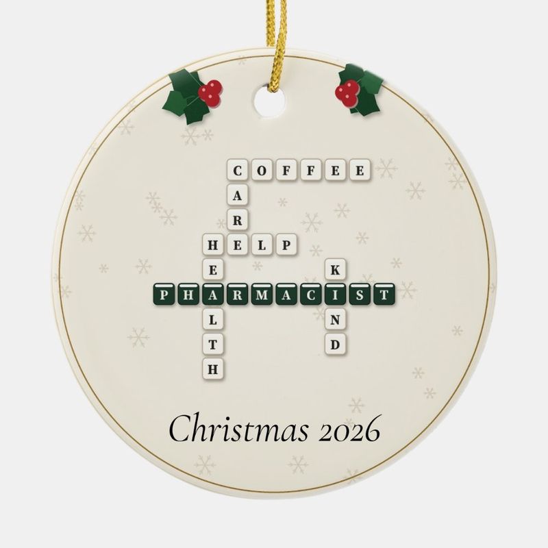 Pharmacist Crossword Ornament, Personalized with the Year or a Name