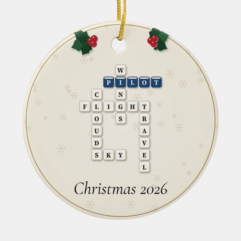 Pilot Crossword Ornament, Personalized with the Year or a Name