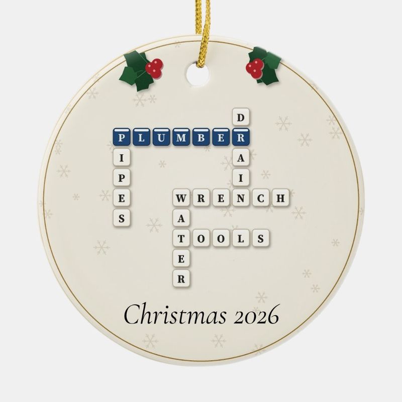 Plumber Crossword Ornament, Personalized with the Year or a Name