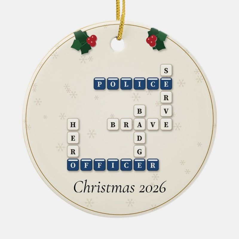 Police Officer Crossword Ornament, Personalized with the Year or a Name