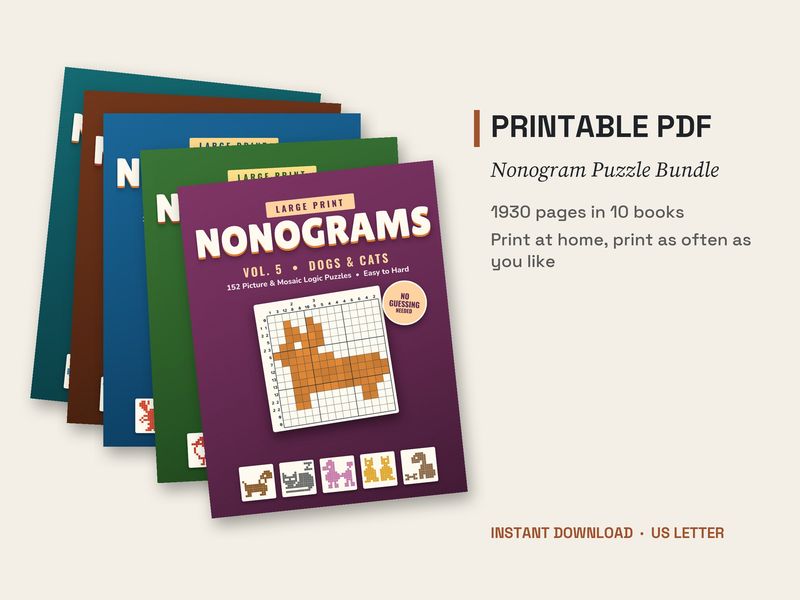 Nonogram Puzzle Bundle: 1,520 Printable Large-Print Puzzles